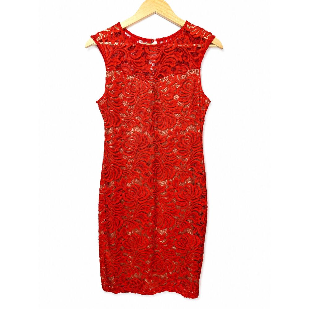 Worthington Orange Lace Sheath Dress Size 8 Sleeveless Cocktail Wedding